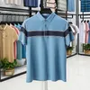 Męska koszula Polos Light Polo krótkie rękawy modne pasiaste w paski Top 2024 Summer Silk Cotton Wygodna swoboda T-shirt