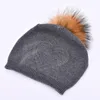 Berets MAOMAOFUR Knitted Beanie Hat Women Rhinestone Wool Hats Warm Ladies Soft Head Accessories Gift Real Fur Pom Cap