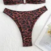 Kvinnors badkläder leopard tryck bandeau baddräkt bikini u-wire back bowknot thong sexig kvinnor trend semester strand brasilial baddräkt