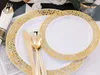 Disposable Dinnerware 350 Pieces Gold Plastic Lace Plates Include:50 Dinner 50 Dessert Pre Rolle Napkins