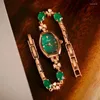 Relógios de pulso Tipo de vinho vintage Tipo de relógio verde de relógio verde Bracelet Romântico Designer feminino Acessórios de relógios automáticos para mulheres