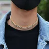 8Mm Gold And Sier Lock Core With Ice Out Diamond Set Hip-Hop, Miami Cuban Chain, Men's Jewelry Necklace