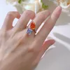 2024 Choucong Wedding Rings Jewelry Luxury REAL 100 ٪ 925 Sterling Silver Water Drop Orange Moissanite Diamond Party Edernity Women Band Band Open Ring Gift