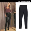 Damen Jeans Leder Pant Side Reißverschluss hoch getailte schlanke fit Elastische Beschichtung PU Faux Denim Leggings Motorradhose für Frauen