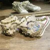 Sıradan ayakkabılar boncuklu saçak payetler el yapımı özel tuval rhinestone çiçek dantel up yüksek üst spor ayakkabılar kadınlar 35-40