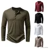 T-shirts masculins Button en coton Henley Couche de cou Henley à manches longues Bouton décontracté Couleur solide Fashion T-shirts