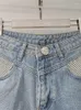 Dżinsy dżinsowe wysokiej pasa Exposed szeroką nogę super krótkie diamenty dżinsowe spodnie 2024 Summer Mash 29L7324