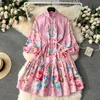 Casual Dresses Vestidos de Mujer Puff Sleeve Stand A-Line Printing Floral For Women French Chic Button Vocation Dress Spring Dropship