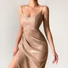 Vår glitter sexig djup v bandklänning delad elegant för kvinnor 629