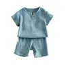 Baby Kids Girls Dessen Boy Set Summer Toddler Boy Cotton T-Shirtshorts Linnen Kinderen Kleding Outfits Pakken voor 1 tot 7 jaar 240403