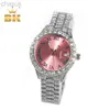 Relógios de pulso The Bling King Womens Assista Baby Pink Dial Iced Out Quartz Relógio Luxo Luxo de Luxo Pulso à prova d'água Tamanho pequeno para mulheres D240417