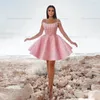 Party Dresses Gorgeous Sequined Evening Cocktail Woman's A Line Pink Mini Skirt Beads Satin Formal Elegant Prom Gowns Gloveless