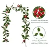 Dekorative Blumen 2 Stcs Weihnachtsgirlande für die Weihnachtsdekoration 5.75ft Ostern Winter Rote Beeren Holly Blätter