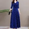 Robes décontractées robe d'automne à manches longues taille serrée A-line modèle unique Femmes Spring plissées en vrac Velvet Maxi