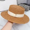 Gold Buckle Straw Hat For Woman Designer Beach Bucket Hats Summer Grass Braid Luxury Mens Flat Fitted Buckets Hat Bob Vacation Sunhats Casquette