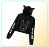 Rapper Hip Hop Bad Bunny Crop Top Hoodie Langarm Harajuku Cropped Sweatshirt Kawaii Katze Ohrpullover Frauen Tops Streetwear2491787
