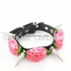 Collares colgantes Torques Fashion Harajuku Spikes hechos a mano Collar de cuero Riverías de flores Collar Punk Rock Choker Torque N DH9LV