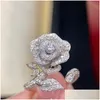 Bröllopsringar 2023 Top Sell Luxury Jewelry 925 Sterling Sier Pave White 5A Cubic Zircon Cz Diamond Gemstones Party Women Rose Flower Dhhlx