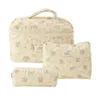 Cosmetic Bags Makeup Brush Bag Floral Print Set With Zipper Closure Portable Handle 3 Different Sizes For Travel Toiletry Storage