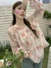 Blusas femininas Korejpaa Blusa Mulheres 2024 Primavera Francês Estilo do ombro camisas de chiffon fêmea de manga comprida