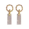 Stud -oorbellen vol kristallen rechthoekige druppel voor vrouwen feestgeometrie sieraden gouden kleur metalen draai ronde cirkel bengle