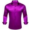 Lyxtröjor för män Silk Satin Solid Plain Red Green Yellure Purple Slim Fit Man Blues Wid Down Collar Casual Tops 240407