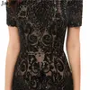 Party Dresses JaneVini Sparkly Black Sequins Long Prom 2024 Short Sleeve Shiny O-Neck Floor Length Evening Gown Plus Size Abendkleider