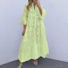 Casual Dresses Elegant Dress Brodery Lace Maxi V-Neck 3/4 blossad hylsa ihålig blommönster Ruffle Stitching hem