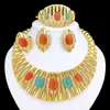 Dubai Gold Color Smycken Set for Women Quality 18k Plated Opal Bold Necklace Earring Ring Armband 240402