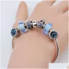 Bärade Edell 100% 925 Sterling Sier Charm Beads Armband Blue Crystal Collocation Armband Lämpligt för kvinnor DIY Bangles Skicka Dr Dhhgh