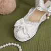 Pxelena koreanska härliga kvinnor bröllop sandaler kedja pärlor ruffles bow knot mary janes lolita skor prinsessan brud vit rosa 43 240417