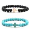 Kralen 8 mm zwarte matte turquoise kralen Bracelet armbandbanden Cross Charm Blue Men armbanden voor vrouwen yoga sieraden drop levering dhoue