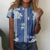 Women's T Shirts Summer Floral Print T-shirt Säljer Fashion Vintage Top Casual runda hals Kort ärmskjorta Mångsidiga kläder