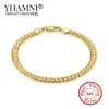 Cuff YHAMNI Men&Women Gold Bracelets With 18KStamp New Trendy Pure Gold Color 5MM Wide Unique Snake Chain Bracelet Luxury Jewelry YS242