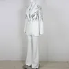 Women's Two Piece Pants VC White Pieces Set Women 2024 Spring Fashion High Streetwear Sequin Design Long Sleeves Blazer Coat Suit