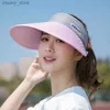 Visors Ricygvm Femmes vides Top Sun Summer Summer Grand bord Suncreen Fisherman CAP OUTERDOOR PLACH UV Protection Visors Olding Ponytail Hat Y240417