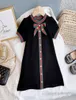 Designer Kids Abelhas Bows Impresso Princess Dress Girls Stripe Round Collar Manga curta Dresses Aline Dresses Autumn Children Cottoni7330531