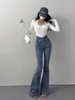 Calça jeans feminina calça de chão de altura de cintura alta moda elástica de moda esbelta nas nádegas encerradas 2024 verão