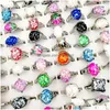 Anelli di banda Fashion 30pcs/lotto 100% Anello gembo naturale gemma vintage Sier con guscio Sier in metallo rotto Fid Fit Women and Men Charm Gioielli DHVW6 DHVW6