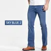 Män jeans herrar boot skär något blossed smal passform blå svart byxor designer klassisk manlig stretch denim byxor d240417