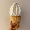 Evening Bags Cute Ice Cream Rattan Bag Handbags Bohemian Wicker Woven Straw Hollow Funny Purses For Women 2024 Shoulder Beach