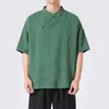 Camisas casuais masculinas homens chineses moda vintage solta manga curta stand colar verão plus size blusa para homem camisa