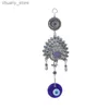 Klasyna Smycze Turkish Peacock Evil Eye CarChain Wiszący metalowe szklane uroki wiszące amulet domowe biuro Ozdoba Y240417