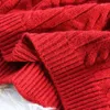 Suéteres femininos Red Sweater de malha de gola alta e pulôveres engrossam o inverno feminino puxa roupas de casacos de roupas