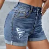 Damskie spodenki Y2K Korean Fashion Summer Women Hole High talia Krótkie dżinsy Femme Zbuduj słowo rozdarte szerokokątne spodnie streetwear