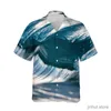 Men's T-Shirts Mens Sea Wave Shirts 3D Print Clothes Fashion Button Short Sleeve Lapel Streetwear Shirt For Men Hawaiian Shark Blouse Shirt