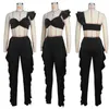 Calças de duas peças femininas Wuhe Soild Set Draped Flare One ombrop Crop Top e Tree Tree Summer Tracksuit de verão 2024