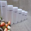 Storage Bottles 80ML White Plastic Airless Bottle With Silver Line Pump And Lid For Cosmetic Packaging Product