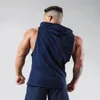 Summer Hooded Tank Tops Men Gym Fitness Bodybuilding Sport Sleeveless Hoodie Male Casual Cotton Stringer Singlet Vest Clothing 240410