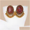 Bengelen kroonluchter etnische zwarte bloem oorbellen kalkoen Bijoux vintage bohemia tassel boho gold legering stam Indiase sieraden drop levering dhqts